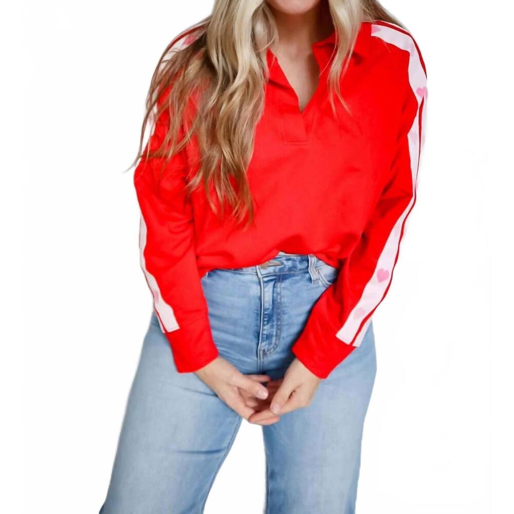 NEW THE GREII jenna double heart trim pullover in red